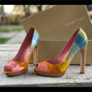 Sergio Rossi Patchwork Aria Peeptoe Pump (4.5 in) size 6.5